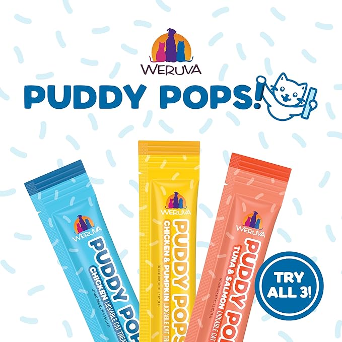 Weruva Puddy Pops, Chicken and Pumpkin Lickable Cat Treats, 0.5oz Tube, Pack of 50