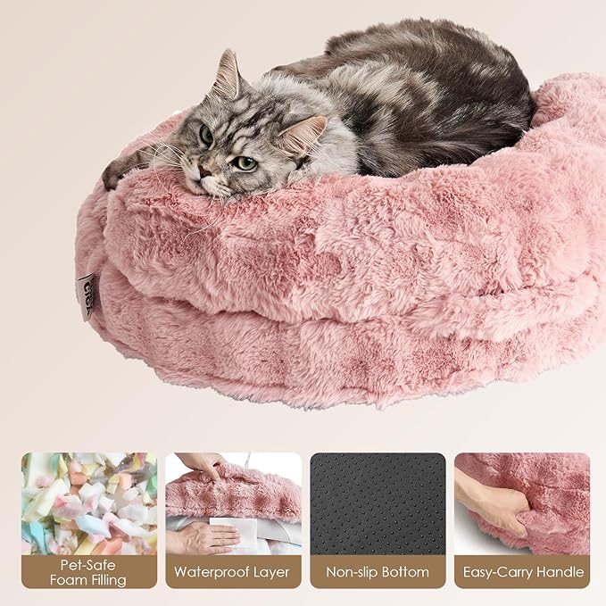 EHEYCIGA Soft Cat Couch Bed for Indoor Cats, Fluffy Small Dog Bed with Removable Washable Cover, Bolster Pet Sofa, Waterproof and Non-Slip, 26" x 26"x 8", Pink