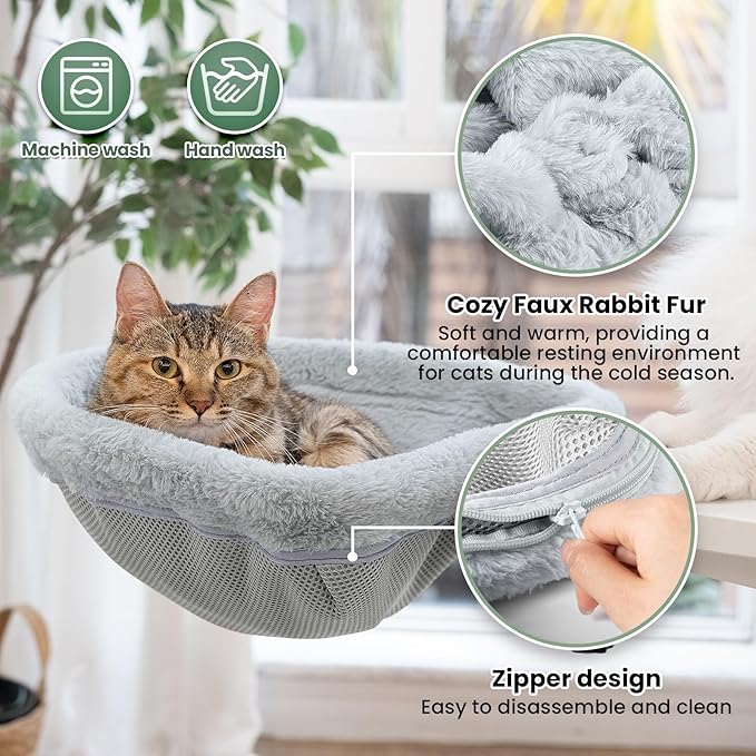 JUNSPOW Cat Desk Bed - One-Click Folding,Sunken Design & Space-Saving Semi-Circular Cat Bed, Soft Faux Rabbit Fur Material, Suitable for Various Desktops-Maximum Hold Up to 40lb