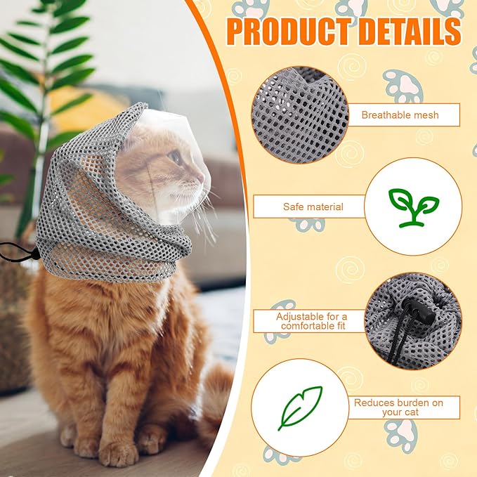 Adjustable Cat Muzzle for Grooming, Breathable Cat Pet Head Cover with Transparent Anti-Bite Bubble Mask Helmet for Nail Trimming Bathing & Vet Visits (S Size)