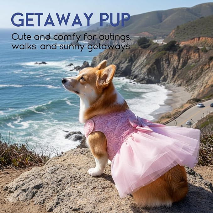ASENKU Dog Dress Pet Wedding Dress Princess Lace Puppy Birthday Party Outfit Formal Apparel Girl for Small Medium Dogs Cats (Medium, Pink)