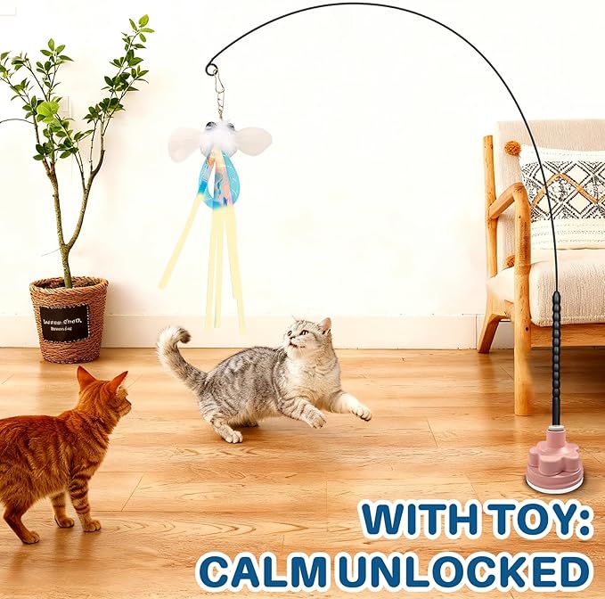 Walfront Interactive Cat Toys with Sky Blue and Pink Flower Suction Base, Indoor Cat Toy for Overweight or Inactive Cats, Multi Cat Homes, Boosts Activity, Self Play and Interactive Fun