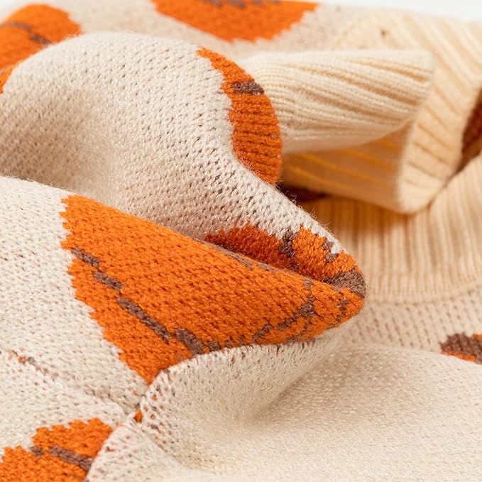 Fitwarm Pumpkin Dog Sweater, Thanksgiving Outfit for Small Dogs Boy Girl, Pet Outfit, Orange, Beige, Small