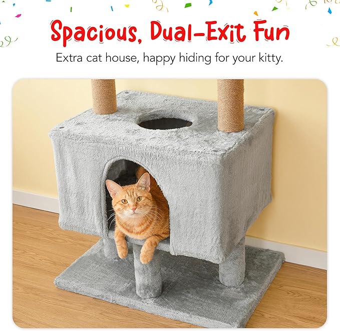 Cat Tree, Floor to Ceiling Cat Tower Adjustable Height [92.9-102.4in=235-258cm], 7 Tiers Cat Climbing Play House with Fully Sisal Scratching Post,Cozy Condo&Hammocks for Indoor Cats,Light Grey