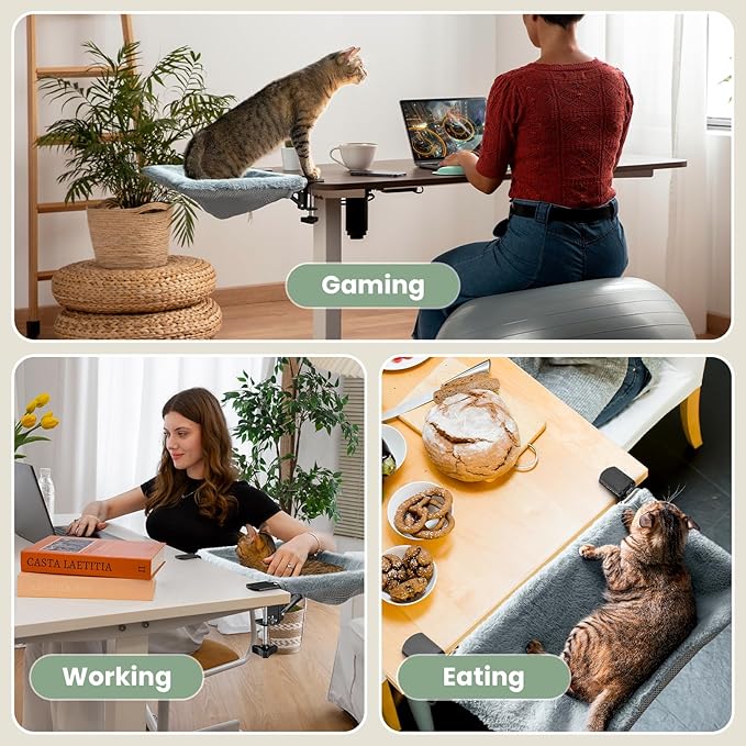JUNSPOW Cat Bed for Desk with Foldable & Sunken Design,Cozy Faux Rabbit Fur cat Desk Bed for Home Working&Gaming Play,Sturdy Framework Maximum Hold Up to 33lb