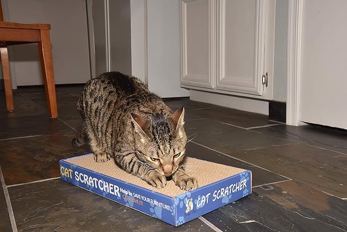 Flat Cat Scratcher Lounger with Two Reversible Double Wide Corrugated Cardboard Surfaces