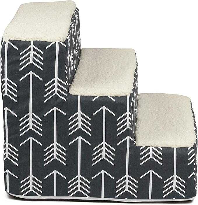 Majestic Pet 3 Step Portable Dog Stairs for Small Dogs to get on Bed Supports 250 lbs or Less – Dog Steps for High Bed with Machine Washable Cover –Pet Stairs for Cats Arrow Navy Blue