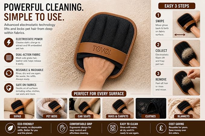Pet Hair Removal Glove for Dogs & Cats, 2 Pack Reusable Electrostatic Pet Hair Remover Gloves, Five-Finger Magic Brush Fur & Lint Remover for Furniture, Couch, Carpet, Clothing, Car Seats & Laundry