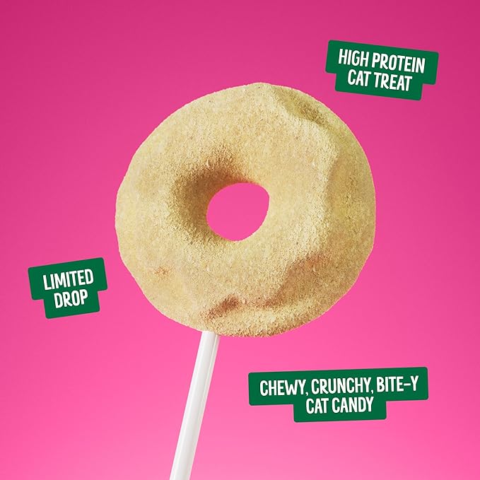 Bonkers Purrpops Krispy Kreme Limited-Edition Freeze-Dried Chicken Flavored Lollipop Cat Treats, 4 Pieces (Pack of 12)