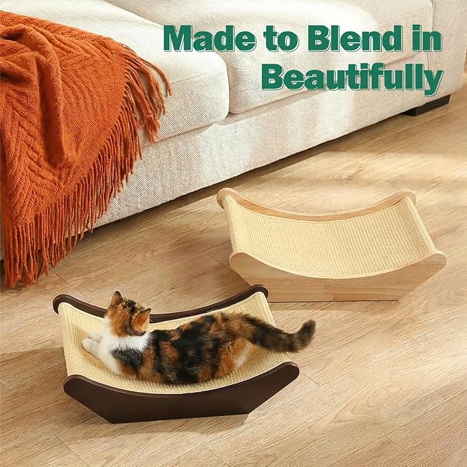Zakkart Cat Sisal Scratching Bed Hammock, 2-in-1 Cat Scratcher & Lounging Bed, 100% Natural Sisal Mat, Solid Wood Frame, Cat Furniture Protector (Medium, Natural Color)