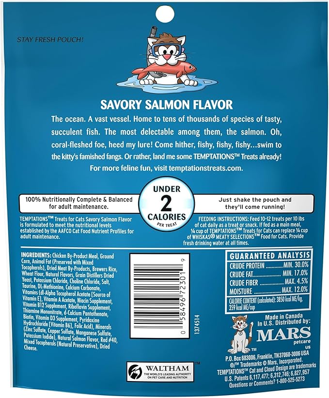 Classic Savory Salmon Flavor Crunchy and Soft Treats for Cats, 6.3 Oz Pouch, Treats Can Be Used As A Cat Snack, Meal, Or Cat Food Topper
