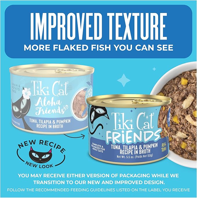 Tiki Cat Aloha Friends Wet Cat Food, Tuna, Tilapia & Pumpkin, 5.5 oz. Cans (8 Count)
