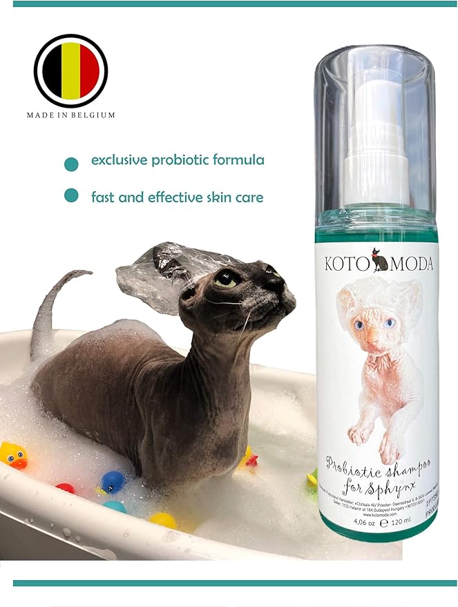 Probiotic Shampoo + Foam Dispenser Kit for Sphynx Cats, Gentle Unscented pH-Balanced Cleanser for Hairless and Short-Hair Breeds with Sensitive Skin, 4.06 fl oz / 120 ml