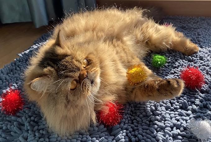 50PCS 1.5 INCH Sparkly Cat Toys Extra Large Cat's Favorite Chase Glitter Ball Toy Sparkle Pom Pom Balls
