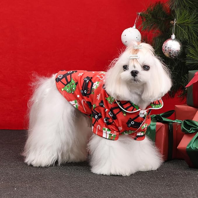 CuteBone Two-Leg Velvet Pet Christmas Pajamas Girl Dog Clothes - Soft, Cozy, and Stretchy Boy Pjs for Small, Medium Dogs and Cats Winter Sleepwear Apparel LTP16XS