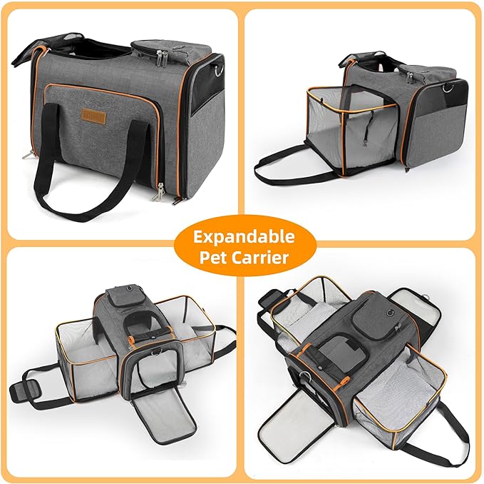Cat Carrier,Portable Pet Carrier Bag for Cats and Small Dogs,Foldable Soft-Sided and Scratch-Proof mesh Cat Bag Pet Carriers,Airline Approved Pet Carrier,Pet Travel Carrier Up to 15 Lbs,Grey