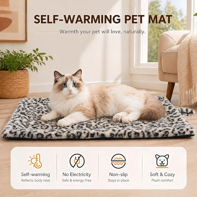 Self Warming Cat Pad for Cats and Small Dogs, Non Electric Thermal Pet Mat, Washable Soft Sleeping Mat with Non Slip Backing, Indoor & Sheltered Outdoor Use, 22 x 18 in, Black/White
