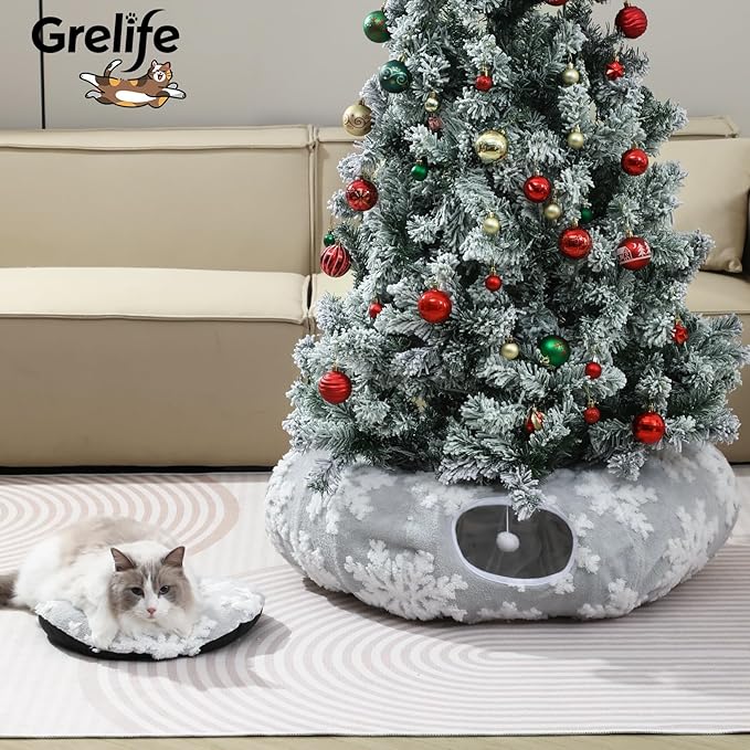 Grelife Cat Tunnel Bed for Indoor Cats, Cute Cat Tunnel Toys, Cat Donut Tunnel Toys with Washable/Removable Cushion, Non-Slip Base, for Cats, Kittens, Small Pets(33.4")