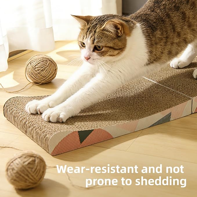 90° Foldable Double-Sided Textured Wave Curve Design, Large Size Cat Scratching Pad for Indoor Cats and Kittens, Easy for Cats to Scratch, Corrugated Cardboard Cat Scratcher Board