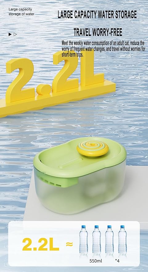 77oZ(2.2L) cat Fountains for Drinking with Candy-Shaped Spout, 4-Layer Filter, Silent Pump, and Anti-Slip Base - Enhance Your Cat's Drinking Experience! (Lollipop-Green)