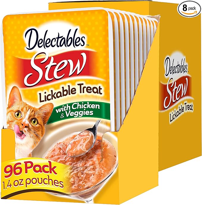 Hartz Delectables Stew Chicken & Veggies Lickable Cat Treat,1.4 Ounce, 12 Count (Pack of 8)