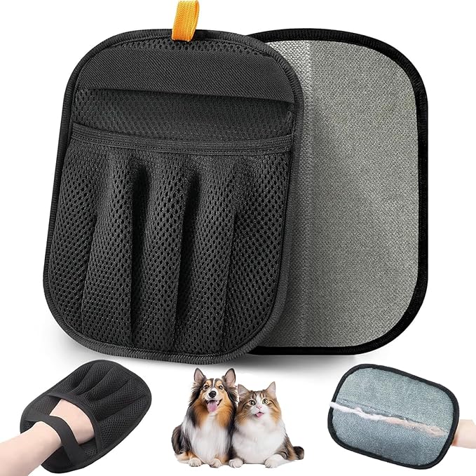 2-Pack Electrostatic Pet Hair Remover Gloves - Reusable Dog & Cat Grooming Mittens for Furniture, Carpet & Auto Upholstery - 5-Finger Design for All-Around Fur Cleaning