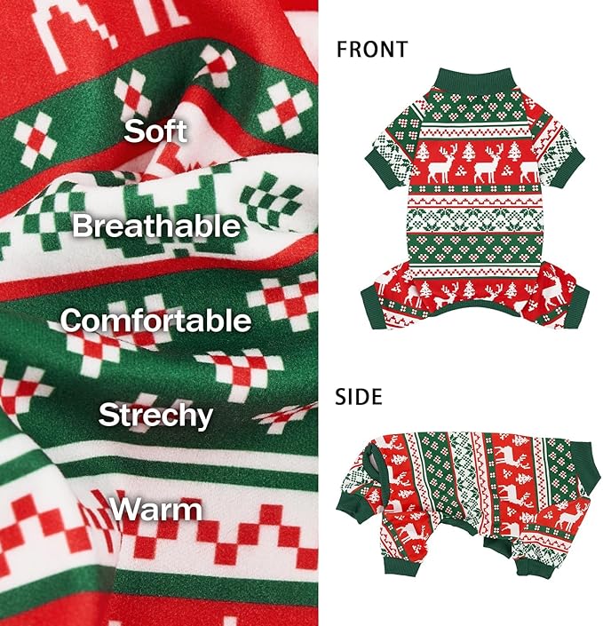 XPUDAC Dog Christmas Pajamas Stretchy Dog Clothes for Small Medium Dogs Boy Girl Puppy Onesie Doggie Jammies Winter Pet Costume Pjs Cat Apparel, Red, Green, L