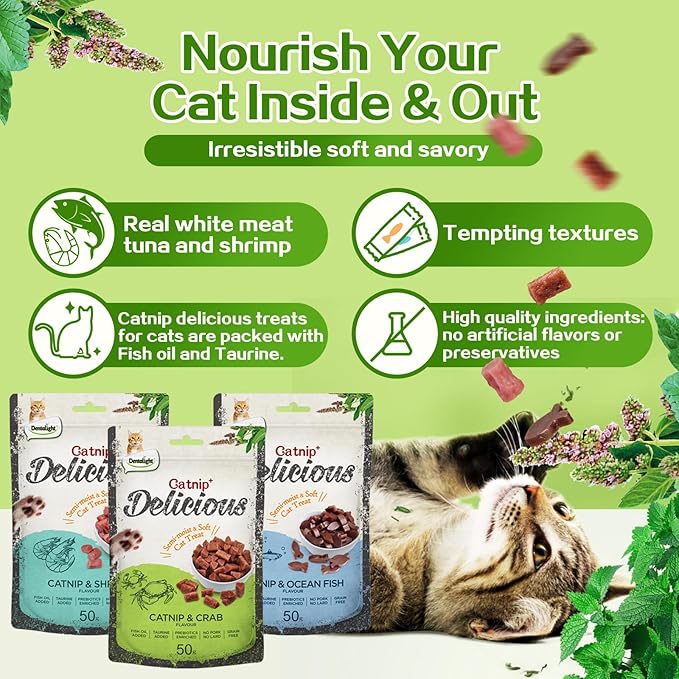 Catnip Delicious Ocean Fish & Crab Flavour Cat Treat 50g, (50g, Crab)