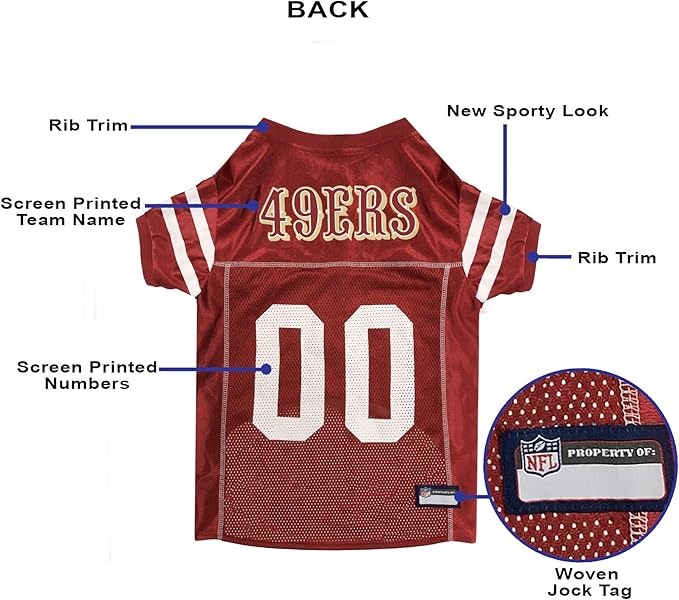 Pets First NFL San Francisco 49ers Dog Jersey, Size X-Large, Football Shirt Costume for Pet, Dog Sports T-Shirt, NFL Team Clothing for Cats, Licensed Pet Apparel Available in 7 Sizes and 32 Teams