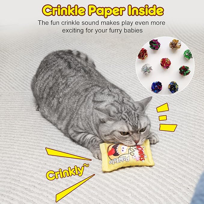 Catnip Cat Toys Potato Chips, Soft and Durable Crinkle Sound with Catnip Inside, Interactive Cat Toys for Indoor Cats Kitten Kicker Chew Exercise Cat Nip Toys 5 Inches