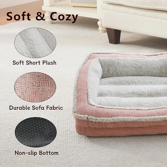 Laojin Balhen Cat Couch for Pets, Washable Cat Beds for Indoor Cats, Super Soft Plush Supportive Dog Couch Bed for Puppy and Kitten with Anti-Slip Bottom, 24inch, Pink