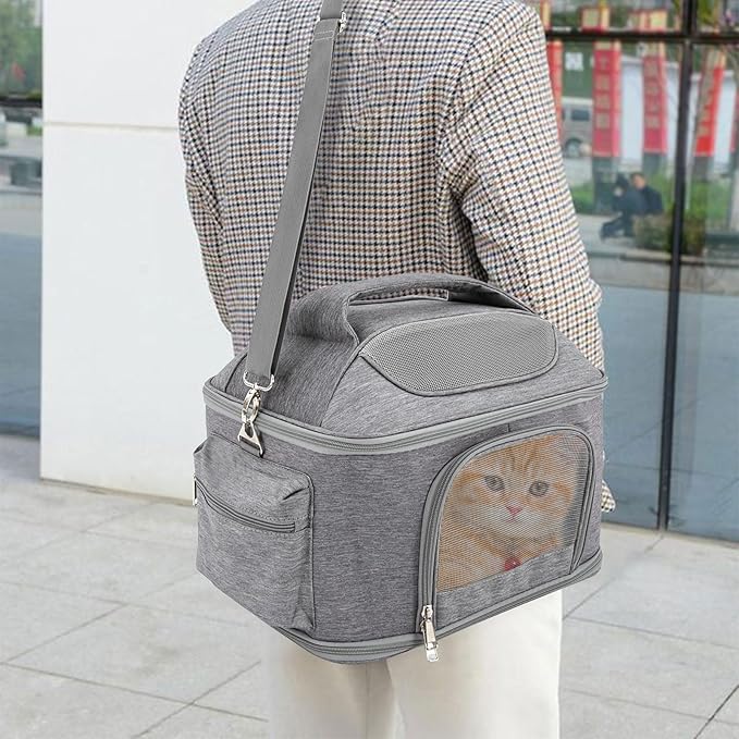 Foldable Pet Carrier Backpack, Cat & Dog Carrier Backpack, Waterproof Pet Travel Bag with Cooling Mat for Hiking Travel Camping Outdoor, Hold Pets Up to 15.4lbs