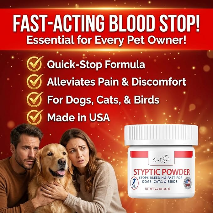Styptic Powder for Dogs, Cats, and Birds (2 oz) by Evo Dyne | Fast-Acting Blood Stop for Pets | Quick Stop Bleeding Powder for Dog Nail Clipping, Grooming, Cuts and More (1-Pack)