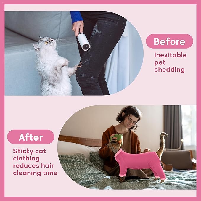 PUMYPOREITY Cat Anti-Licking Sweater – Reduce Over-Grooming & Fur Shedding, Daily Wear Shirt for Calm Cats, Soft & Breathable Skin Protection,Pink,XS