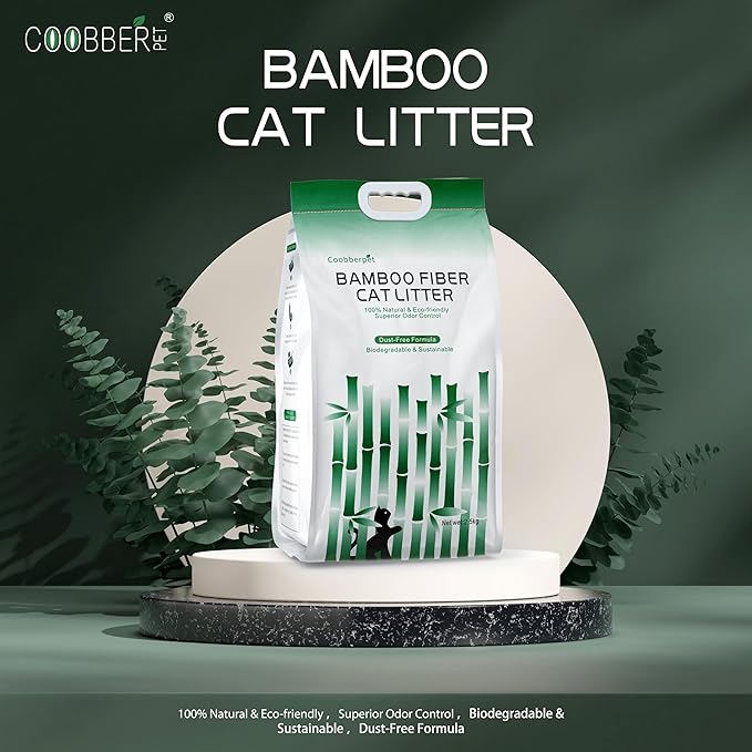 Bamboo Fiber Cat Litter, 100% Natural & Eco-Friendly, Superior Odor Control, Dust-Free Formula, Biodegradable & Sustainable (1 Bag)