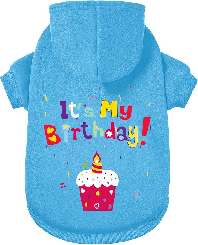 Dog Sweater Dog Hoodie Cold Weather Coat Hooded Sweatshirt for Puppies,Cats, Small Medium Large Dogs (Blue(It's My Birthday), XX-Large)