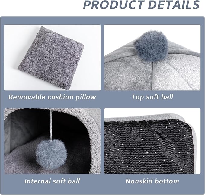 Cat Bed Cave for Indoor, Suitable for Cat Dome Bed, Hideaway Bed for Indoor Cats with Removable Mattress for Kittens.Cat Tent House for Dual Use (L:17"x17")
