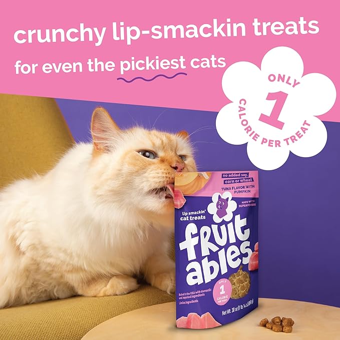 Fruitables Cat Treats Crunchy Cat Treats, Healthy Low Calorie Kitten Snacks, Made Without Wheat, Corn and Soy, Kitten Essentials, Made with Real Tuna and Pumpkin, 30 Ounces