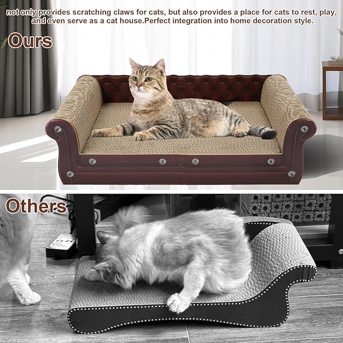 COOZMENT Scratching Sofa, Couch Shaped Thick Scratching Cardboard, Lounge Bed for Indoor Rest&Play, Sofa Scratcher Pad (Brown, 22.4" L X 12.2" W X 6.3" H)