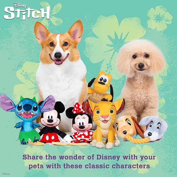 Disney for Pets Lilo and Stitch Bow Wow Luau Plush Dog Toy, – Squeaker & Crinkle Sound – Cute Dog Toy Fans, 9 Inch