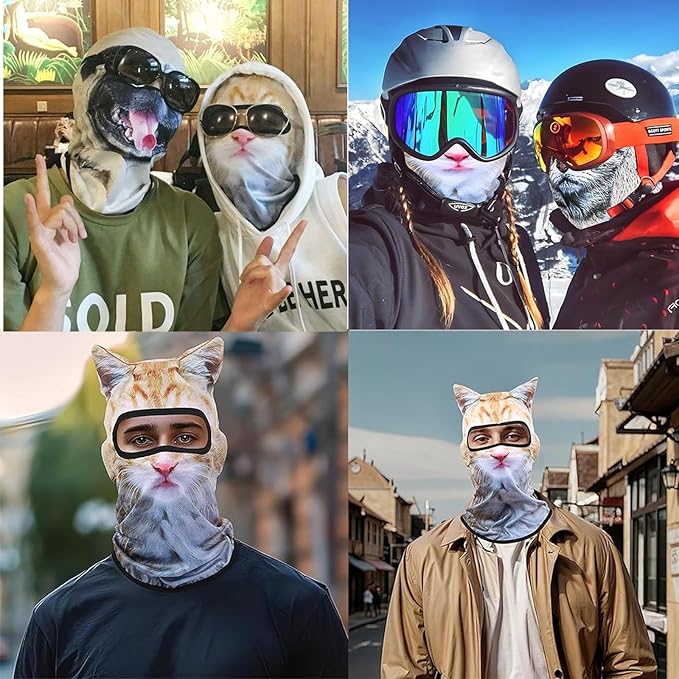 Ski Mask, 3D Cat Ski Mask Balaclava Sheisty Face Men Women, Cat Mask with Ears, Cute Full Face Shiesty Mask Animal Ski UV Sun Protection Face Mask for Outdoor Hiking Riding Ski Raves Party Yellow