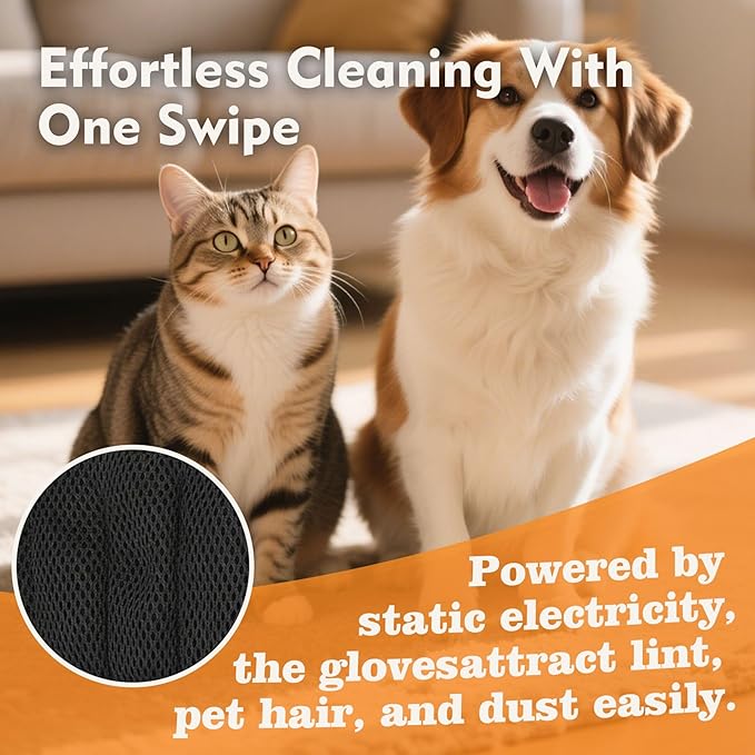 Pet Hair Remover Glove for Dogs & Cats, Electrostatic Reusable Grooming Mitt Gentle Deshedding Brush for Shedding Fur Easy Clean Pet Hair Removal Tool (Yellow)