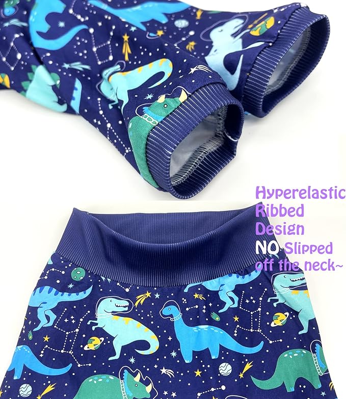Dog Navy T Shirts with Universe Dinosaur Pattern Printed Pet Shirt Softable Pajamas for Large Dogs (L, Navy)