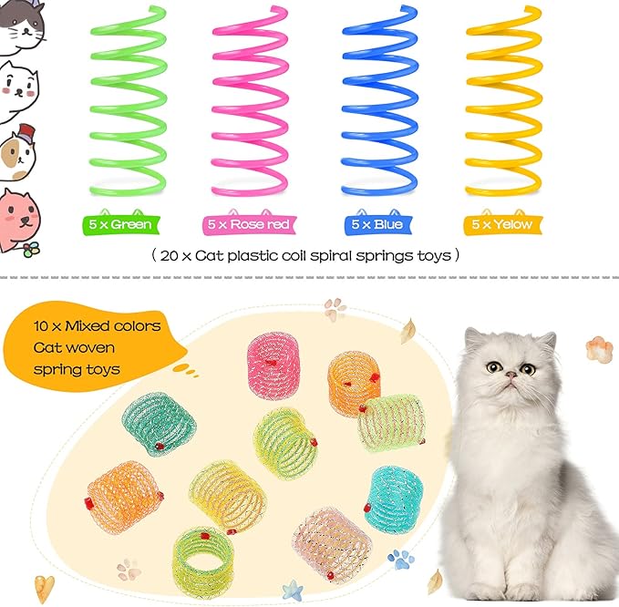 Sumind 30 Pieces Cat Springs Spiral Kitten Springs Interactive Cat Toys Pet Plastic Coil Spiral for Kitten Bouncing Play Training, 2 Styles