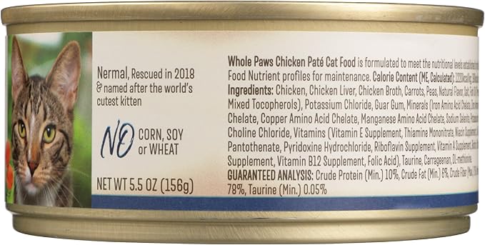 Whole Paws, Grain-Free Wet Cat Food, Chicken Paté, 5.5 Ounce