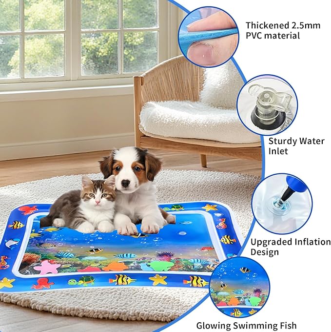 2 PCS Large 2mm Thickened Cat Water Mat, Interactive Cat Sensor Play Mat for Indoor Cats to Exercise, Anti-Scratch Leak Proof PVC Cooling & Heating Water Mat Enrichment Toy for Cats