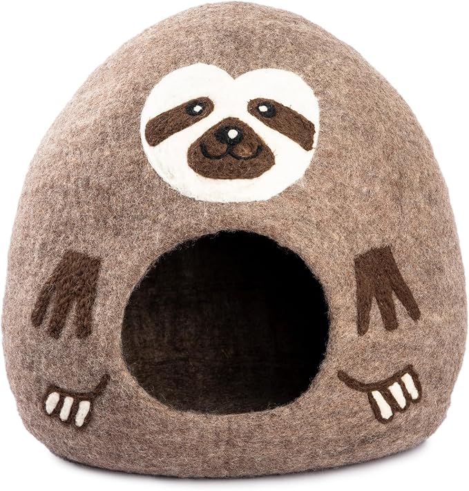 Luxurious Merino Wool Cat Cave - Foldable Hideaway Pod for Indoor Cats - Premium Felt Kitten Pet Enclosure - Covered Cat House for Ultimate Cozy Comfort by Woolygon (Sloth)