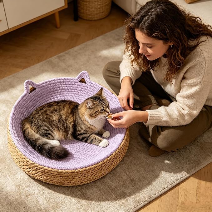 Cat Lounge Disc Bed Circular Sisal Fiber Ventilated Cooling Scratch Board Pad Rest Sleep Toy Tunnel Jump Fitness Paw Care Relaxation Ergonomic Nonslip FurnitureSafe Premium