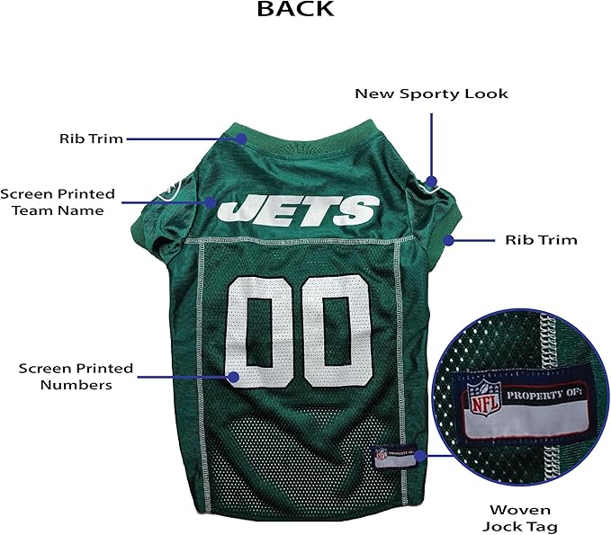 Pets First NFL New York Jets Dog Jersey, Size Medium, Football Shirt Costume for Pet, Dog Sports T-Shirt, NFL Team Clothing for Cats, Licensed Pet Apparel Available in 7 Sizes and 32 Teams