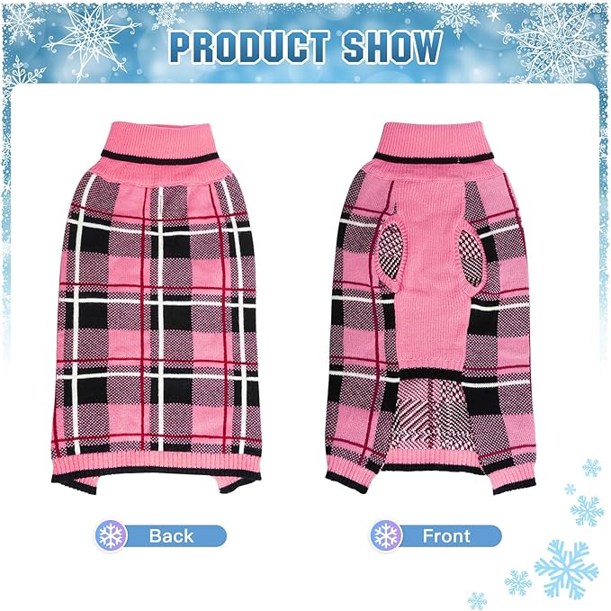 KOOLTAIL Dog Sweater Pet Knitted Clothes - Classic Plaid Pull Over Turtleneck Dog Sweaters with Leash Hole Warm Dogs Winter Pet Clothing for Small Medium Dogs Cats Puppy L
